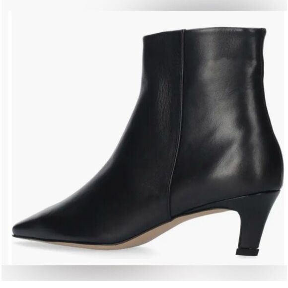Bibi Lou Sleek Black Leather Kitten Heeled Boots square toe size 40 - Picture 2 of 12